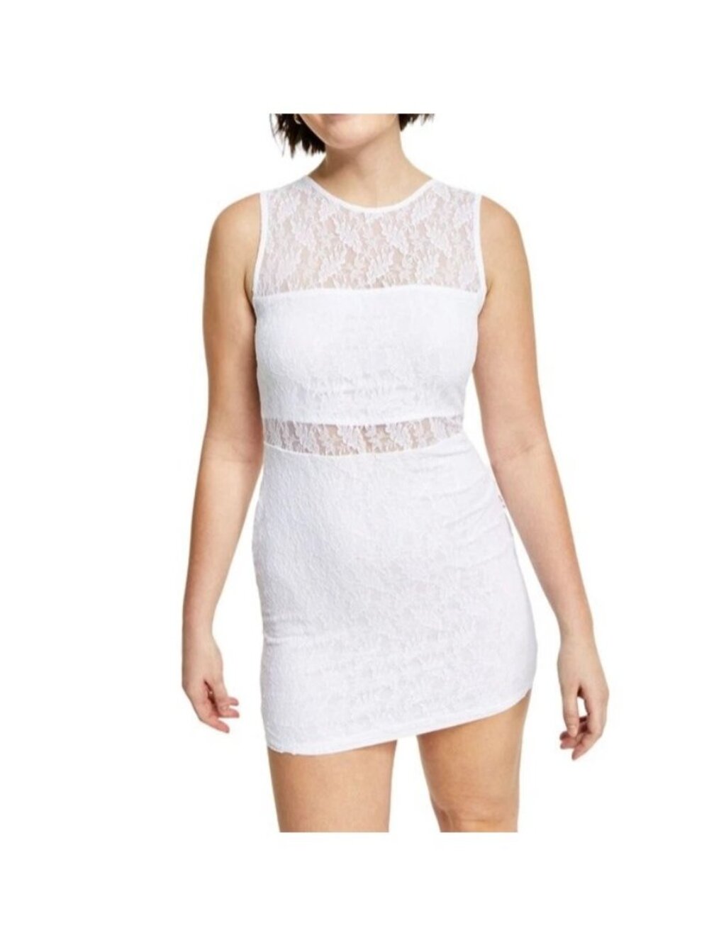 Bar III Womens Round neckline Petite Lace Mini Dress Bright White Size PM NWT